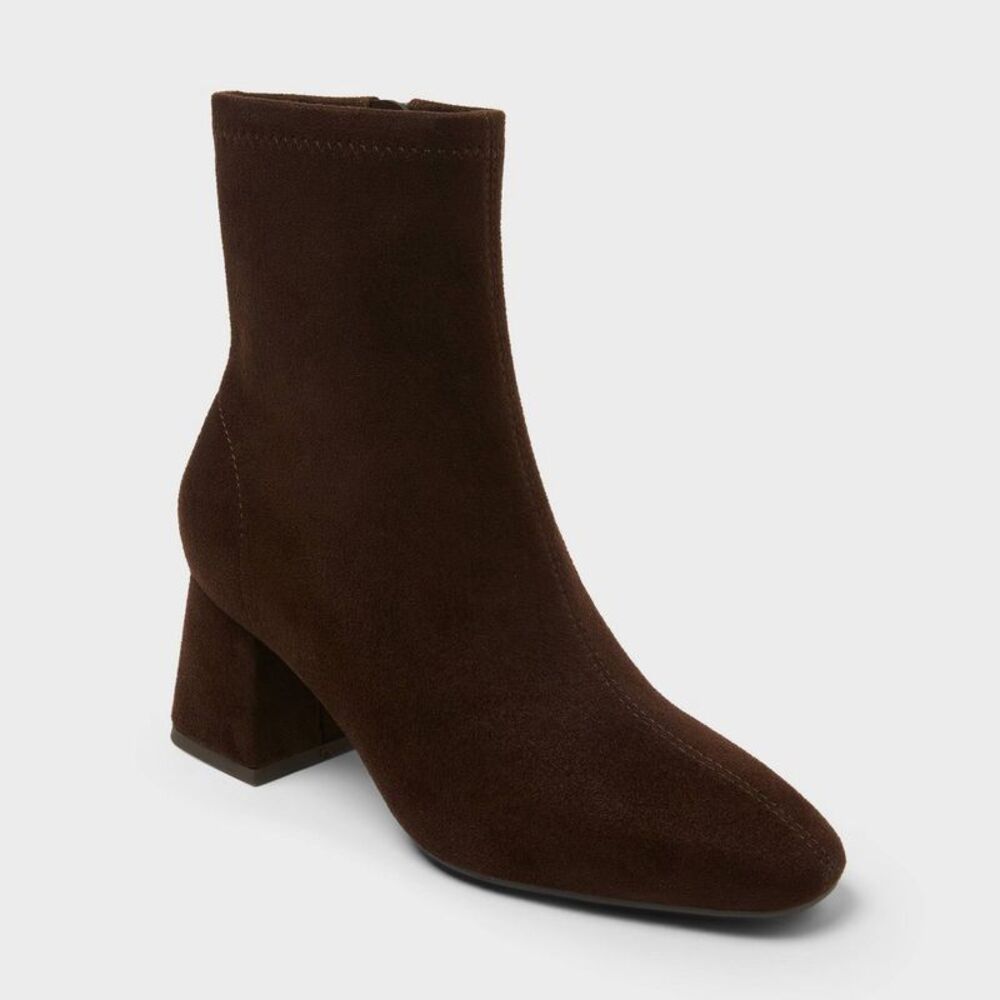Women's Kelsey Microsuede Ankle Boots - A New Day Chocolate 8